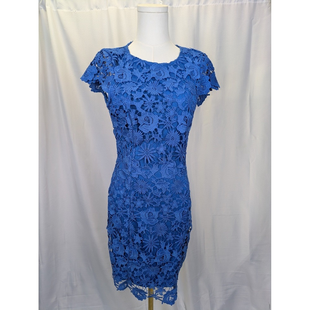 Lulus‎ Dress Womens Small Blue Romance Language Floral Lace Open Back Prom NWT